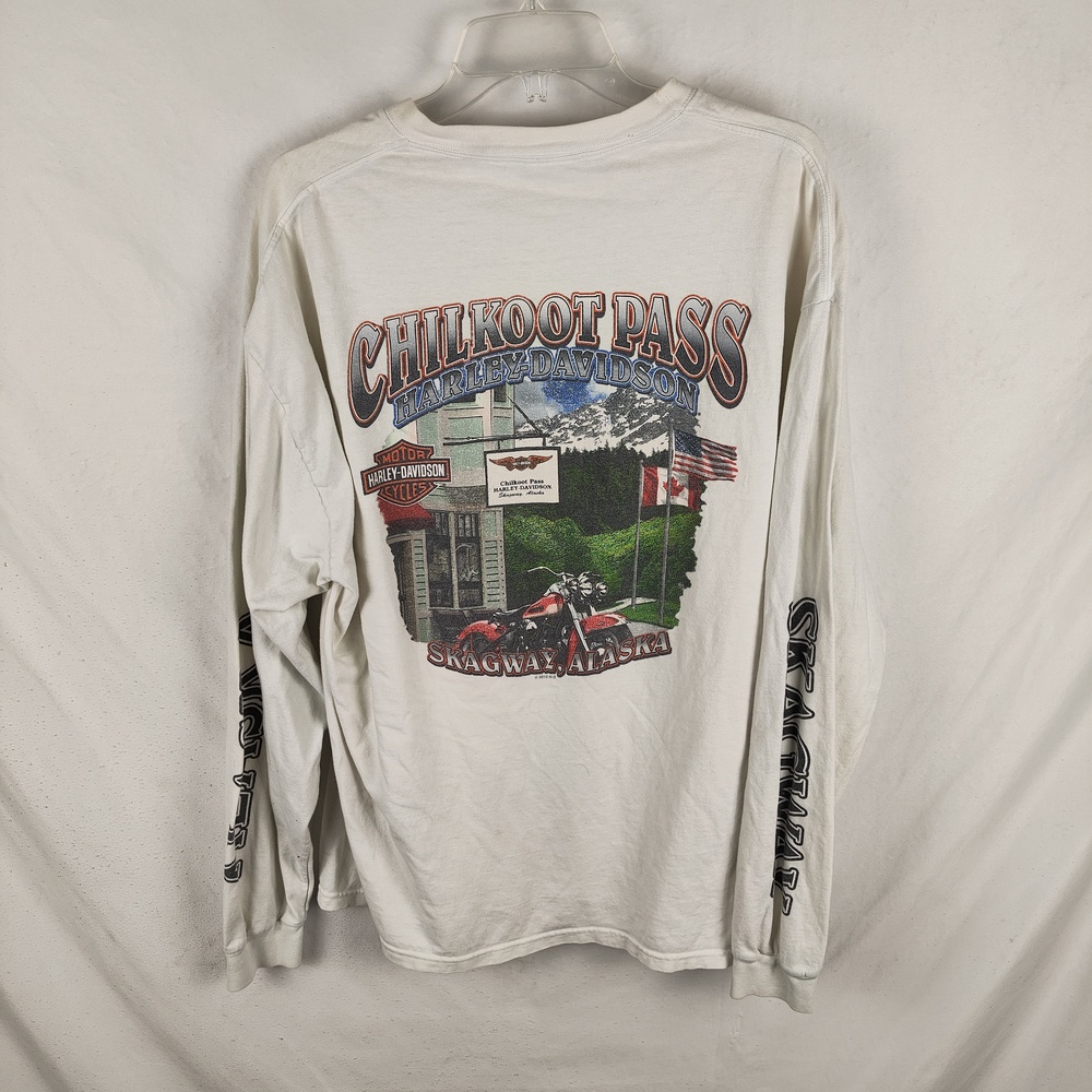 Harley-Davidson Shirt Mens Large White Long Sleeve Chilkoot Pass Skagway Alaska - Picture 9 of 13